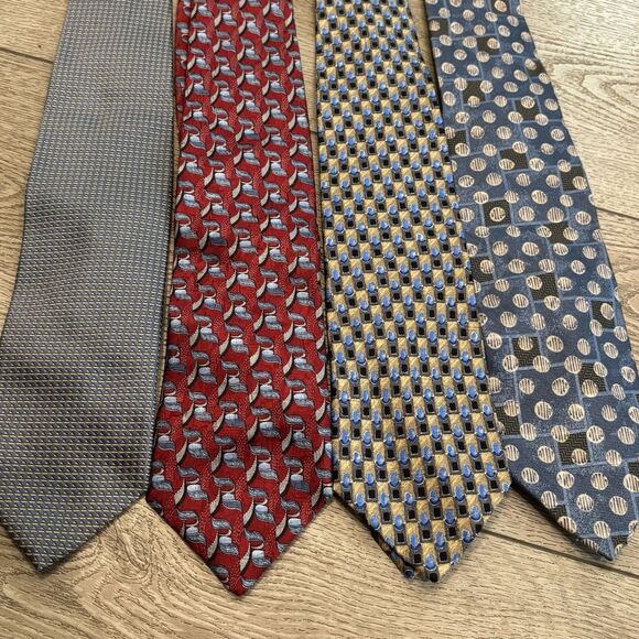 Ermenegildo Zegna Silk Ties Lot Of 4 Men's Ties Geometric Pattern - Picture 1 of 5